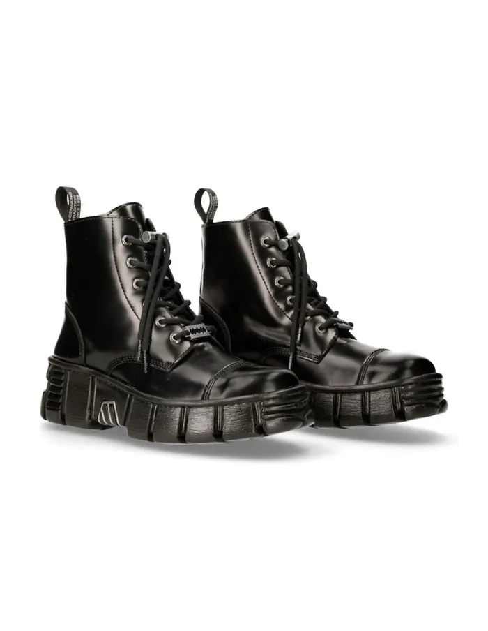 WomenMen Ankle Boot Black Tower With Laces MWall005nC6 New Rock Boots
