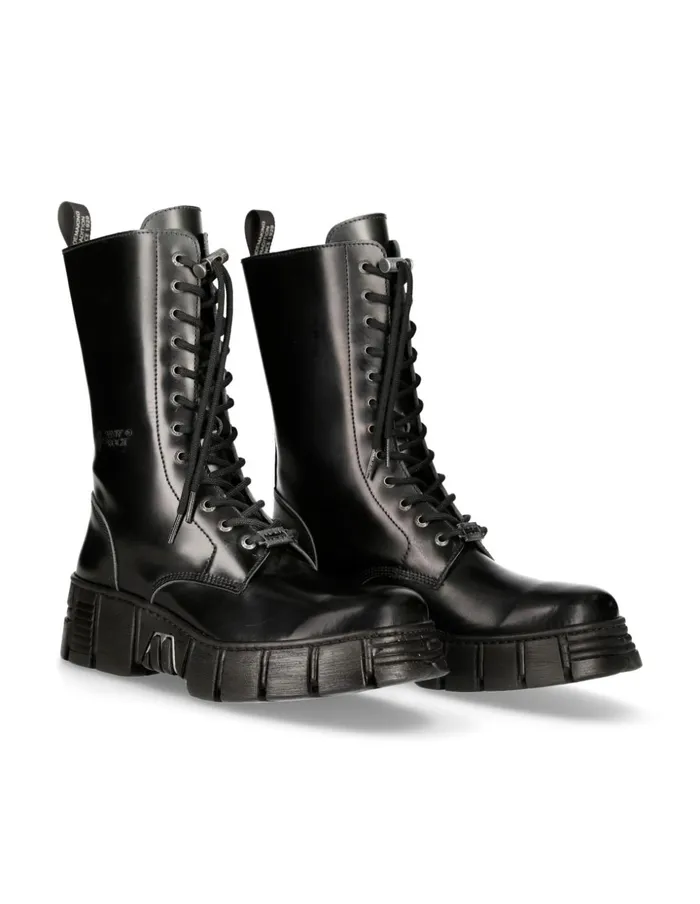 WomenMen High Boot Black Tower With Laces MWall027nC2 New Rock Boots
