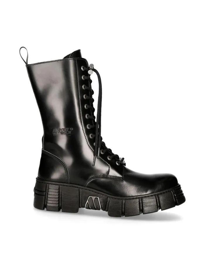 WomenMen High Boot Black Tower With Laces MWall027nC2 New Rock Boots WomenMen High Boot Black Tower With Laces MWall027nC2 New Rock Boots