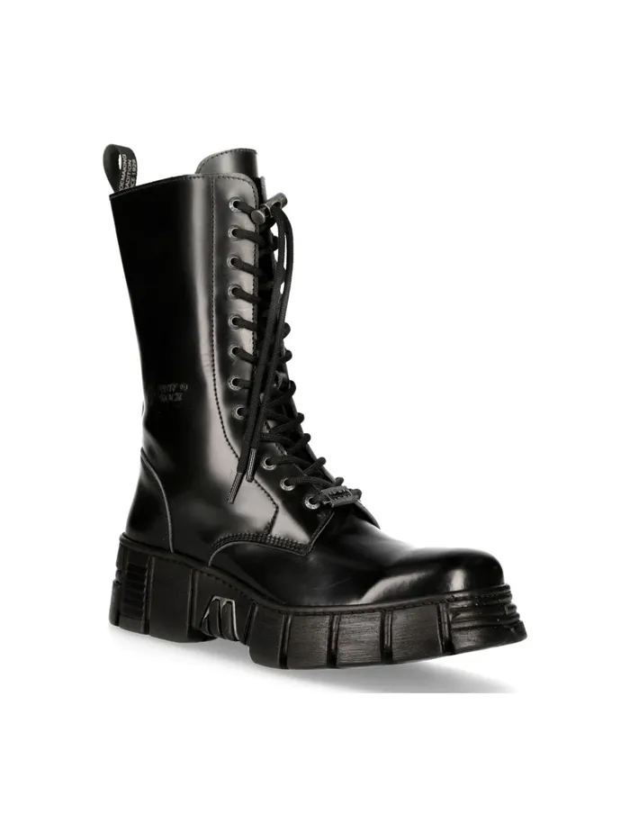 WomenMen High Boot Black Tower With Laces MWall027nC2 New Rock Boots WomenMen High Boot Black Tower With Laces MWall027nC2 New Rock Boots