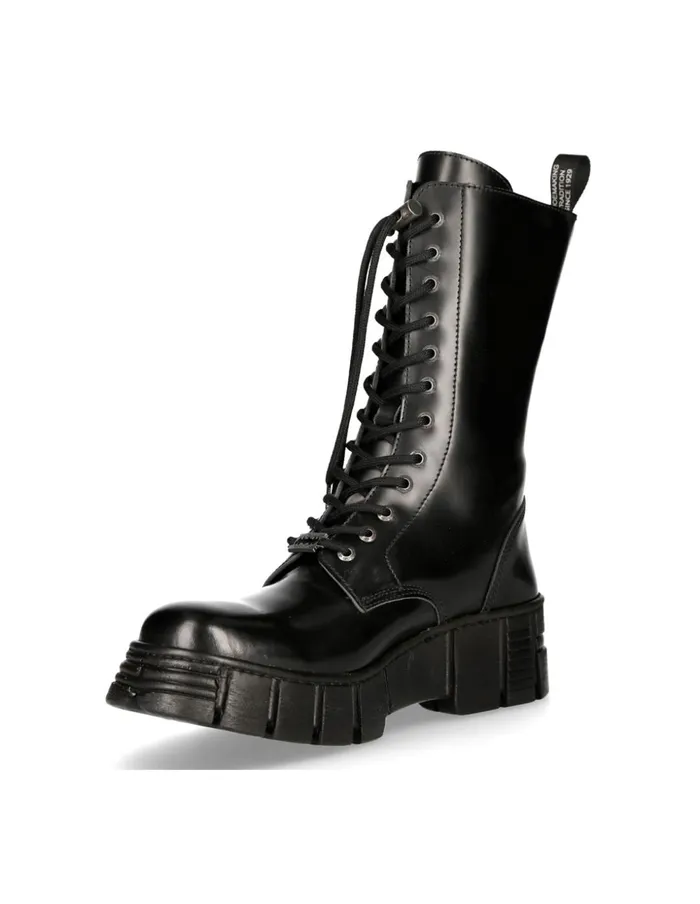 WomenMen High Boot Black Tower With Laces MWall027nC2 New Rock Boots WomenMen High Boot Black Tower With Laces MWall027nC2 New Rock Boots