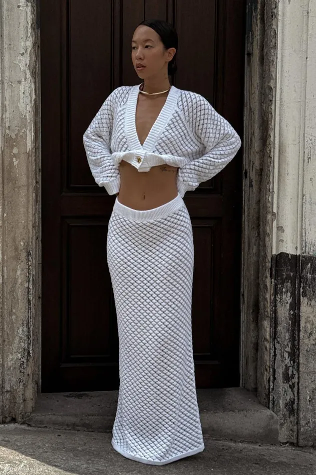 Women Meshki Bottoms Guiliana Knit Maxi Skirt 8211 Ivory
