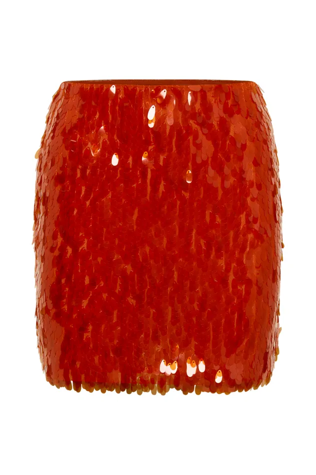 Women Meshki Bottoms Savannah Sequin Mini Skirt 8211 Firey Orange