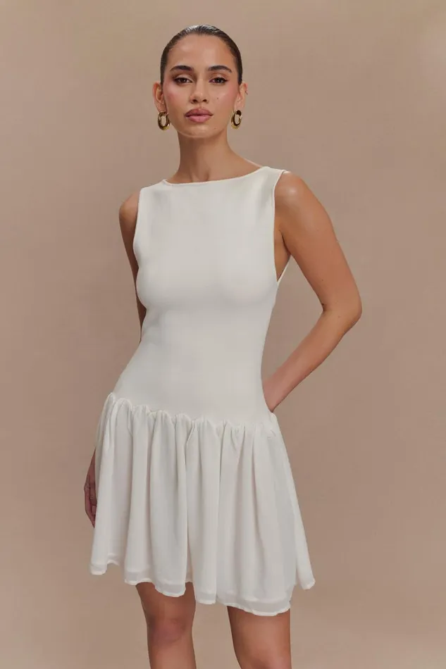 Women Meshki Dresses Ashleigh Knit And Chiffon Mini Dress 8211 Ivory