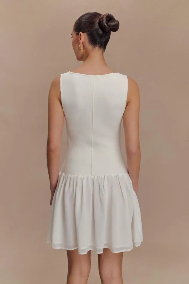 Women Meshki Dresses Ashleigh Knit And Chiffon Mini Dress 8211 Ivory