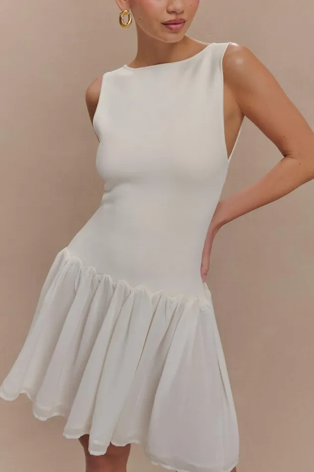 Women Meshki Dresses Ashleigh Knit And Chiffon Mini Dress 8211 Ivory