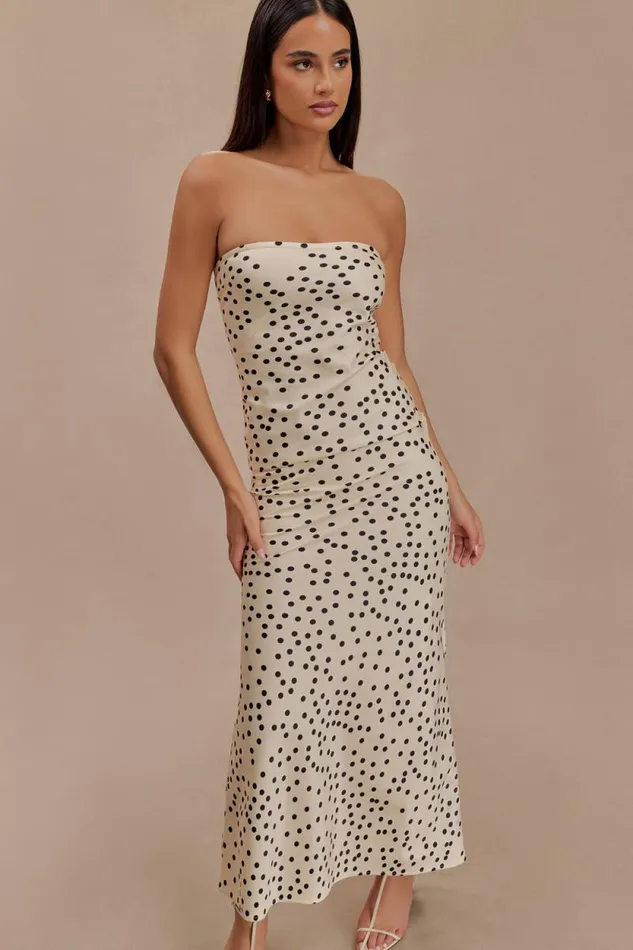 Women Meshki Dresses Claudette Strapless Satin Maxi Dress 8211 Polka Dot Print