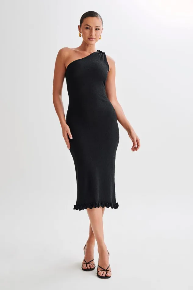 Women Meshki Dresses Clementine One Shoulder Knit Midi Dress 8211 Black