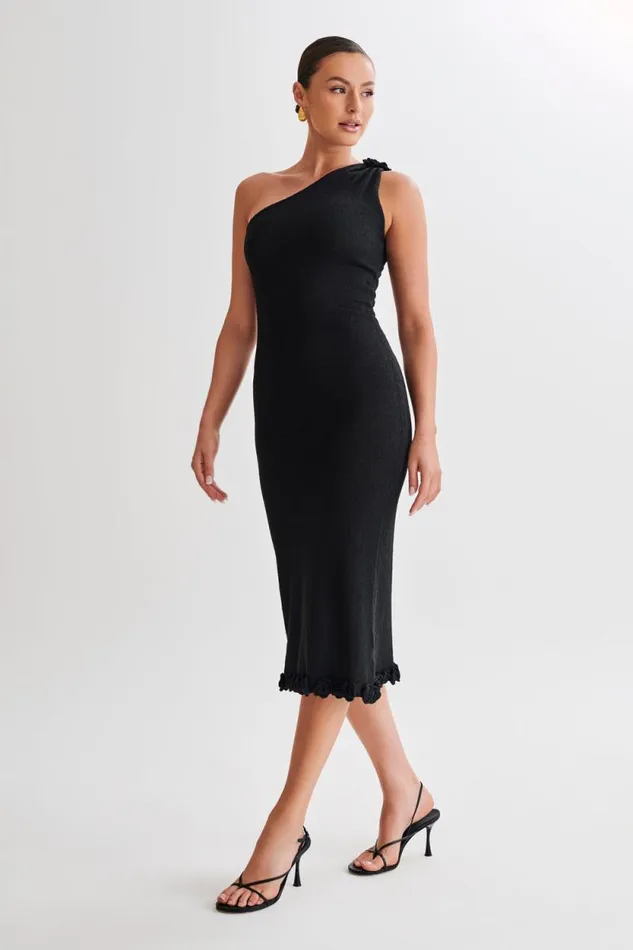 Women Meshki Dresses Clementine One Shoulder Knit Midi Dress 8211 Black