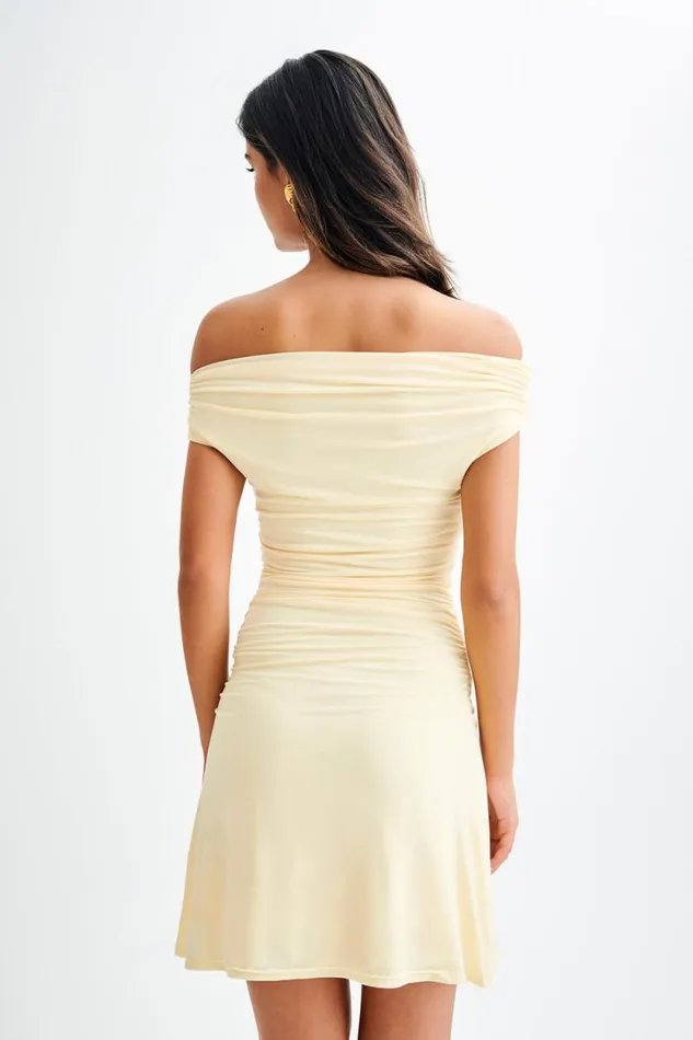 Women Meshki Dresses Dakoda Slinky Off Shoulder Mini Dress 8211 Lemon