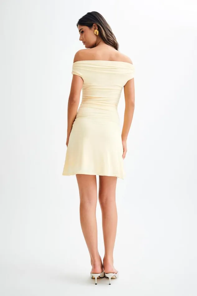 Women Meshki Dresses Dakoda Slinky Off Shoulder Mini Dress 8211 Lemon
