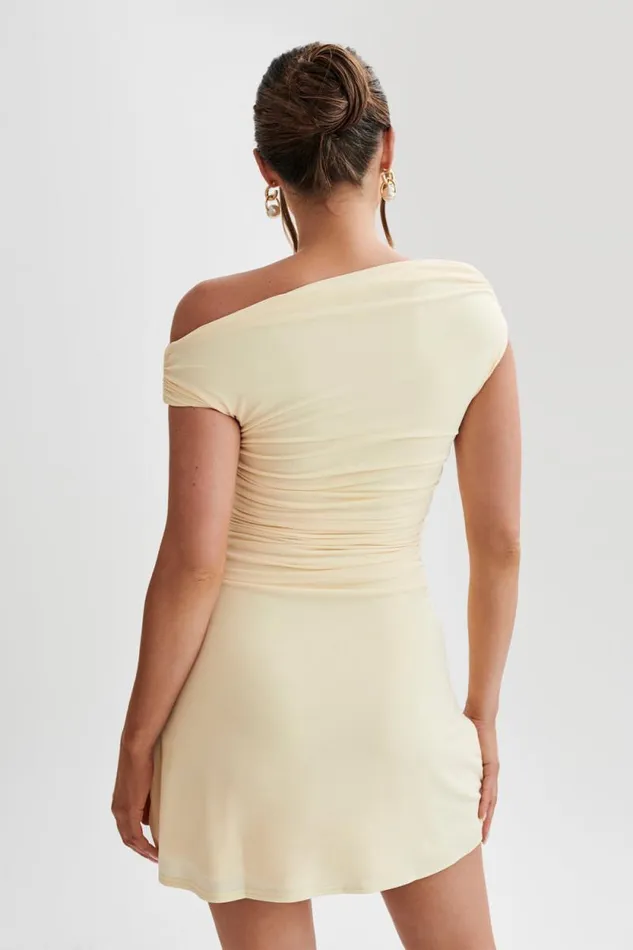 Women Meshki Dresses Dakoda Slinky Off Shoulder Mini Dress 8211 Lemon