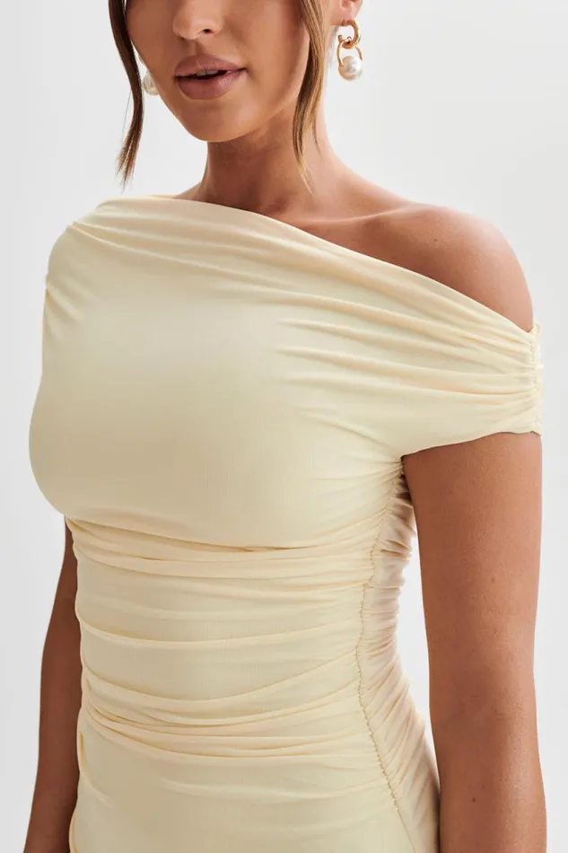 Women Meshki Dresses Dakoda Slinky Off Shoulder Mini Dress 8211 Lemon