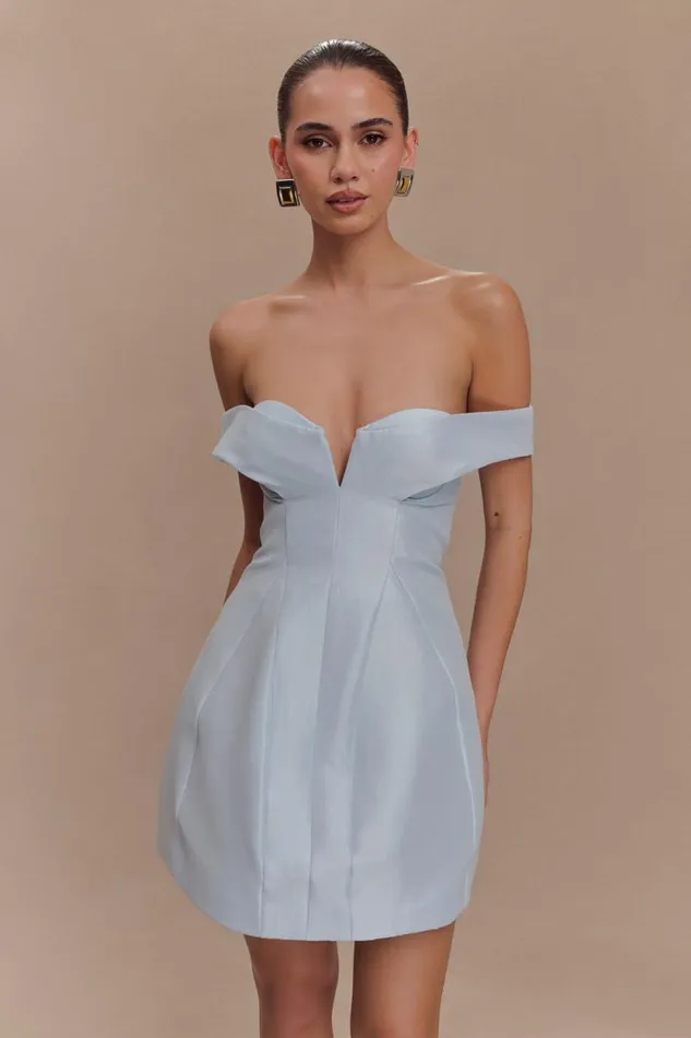Women Meshki Dresses Diana Off Shoulders Mini Dress 8211 Powder Baby Blue
