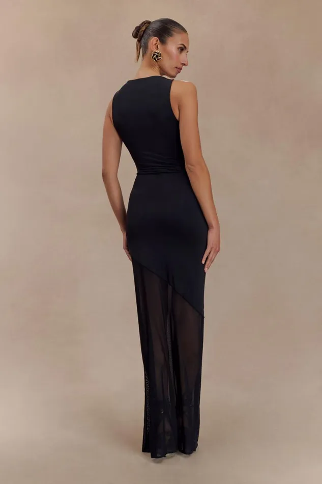 Women Meshki Dresses Dove Slinky And Mesh Maxi Dress 8211 Black