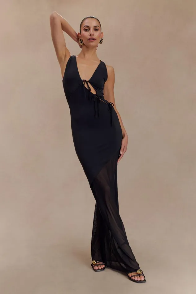 Women Meshki Dresses Dove Slinky And Mesh Maxi Dress 8211 Black