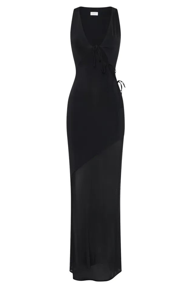 Women Meshki Dresses Dove Slinky And Mesh Maxi Dress 8211 Black