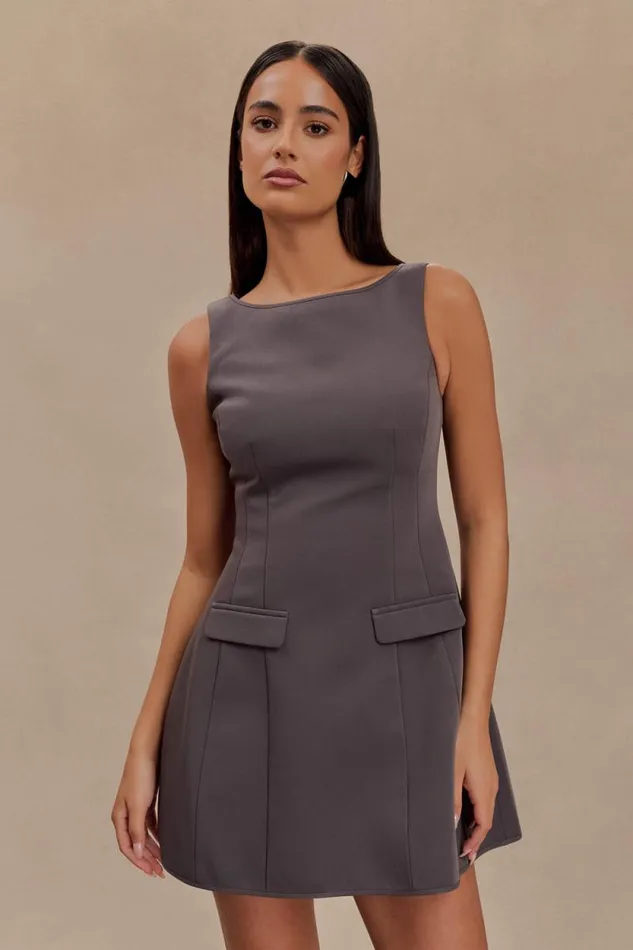 Women Meshki Dresses Evanna Sleeveless Suiting Mini Dress 8211 Charcoal Grey