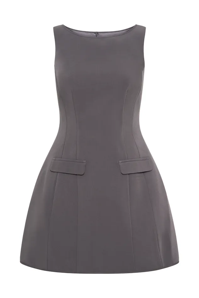 Women Meshki Dresses Evanna Sleeveless Suiting Mini Dress 8211 Charcoal Grey