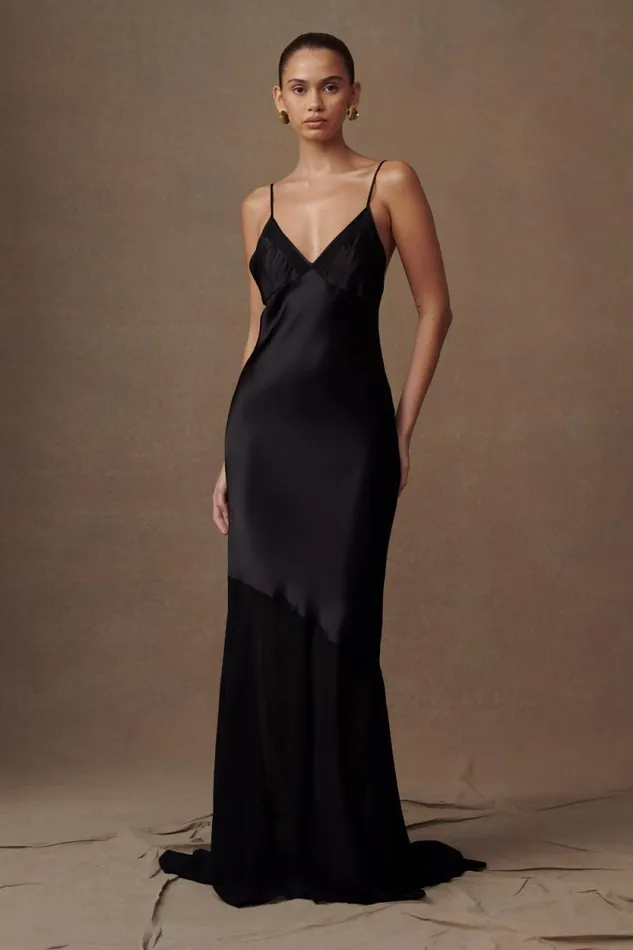 Women Meshki Dresses Evelyn Iridescent Satin Maxi Dress 8211 Black
