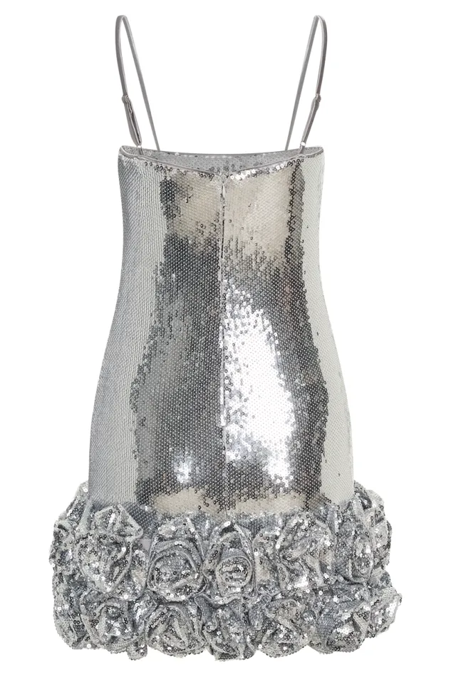 Women Meshki Dresses Faye Sequin Flower Mini Dress 8211 Silver