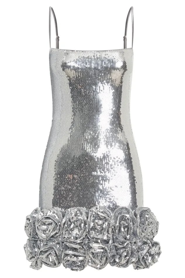 Women Meshki Dresses Faye Sequin Flower Mini Dress 8211 Silver