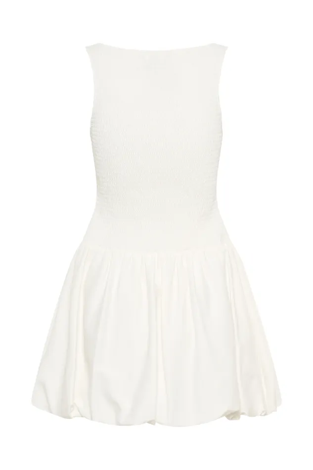 Women Meshki Dresses Felicity Shirring Bubble Cotton Mini Dress 8211 White