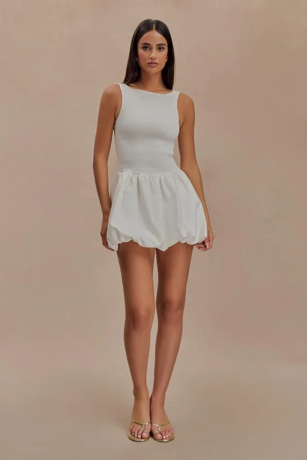 Women Meshki Dresses Felicity Shirring Bubble Cotton Mini Dress 8211 White