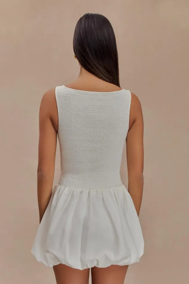 Women Meshki Dresses Felicity Shirring Bubble Cotton Mini Dress 8211 White