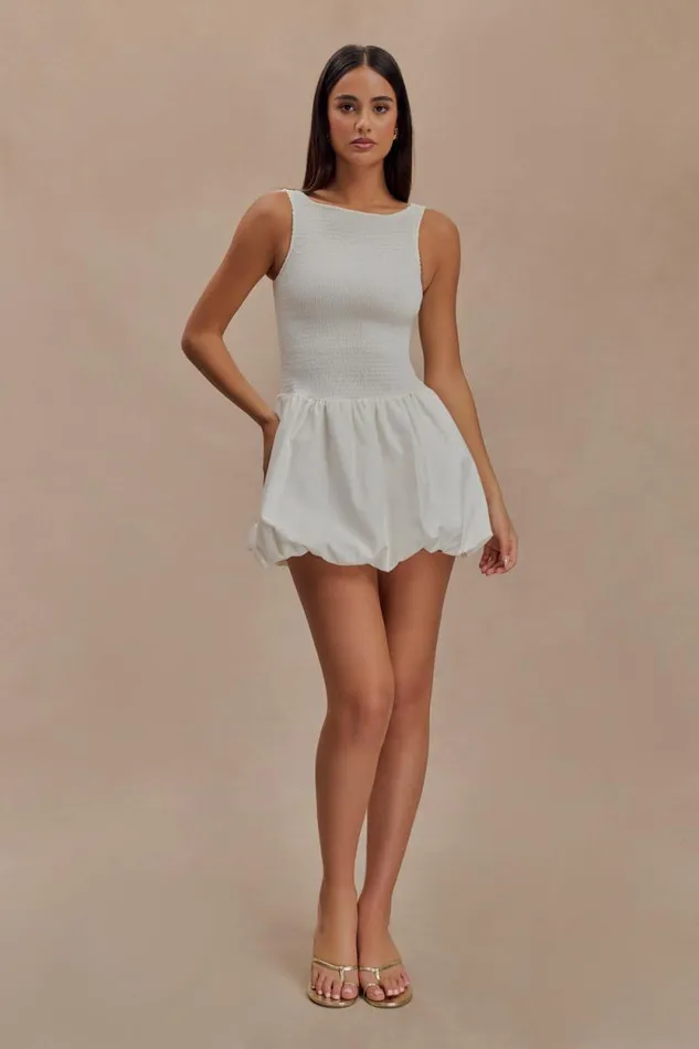 Women Meshki Dresses Felicity Shirring Bubble Cotton Mini Dress 8211 White