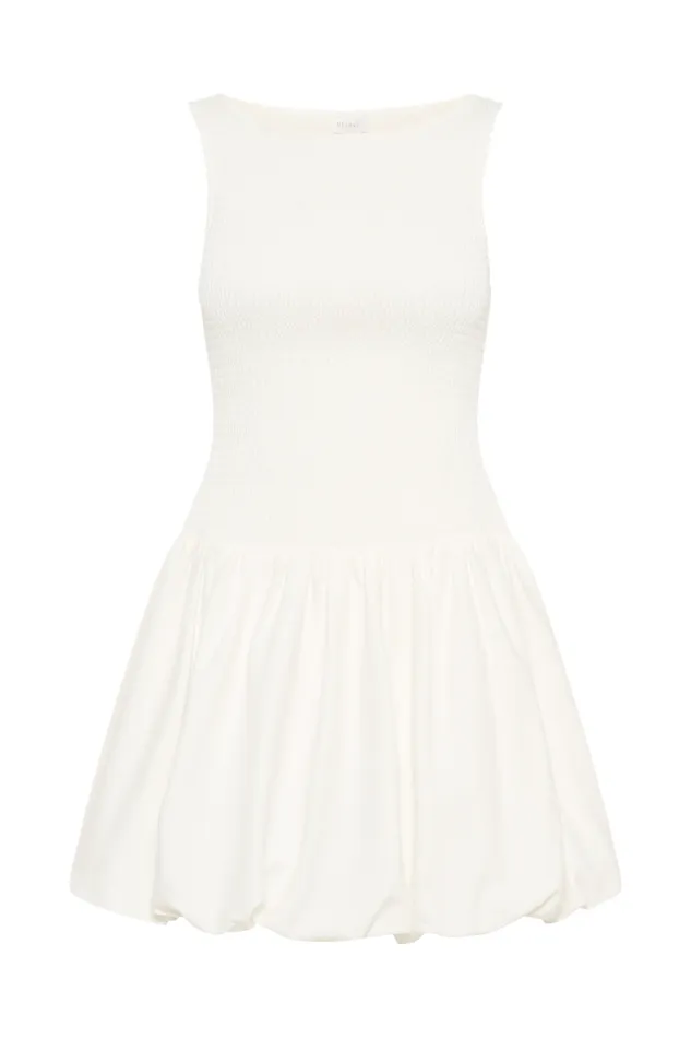 Women Meshki Dresses Felicity Shirring Bubble Cotton Mini Dress 8211 White
