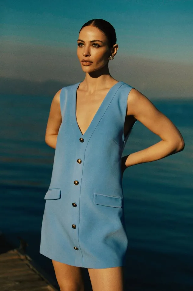 Women Meshki Dresses Florentina Sleeveless Suiting Mini Dress 8211 Iris Blue