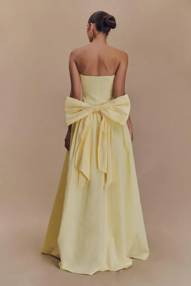 Women Meshki Dresses Frances Strapless Bow Maxi Dress 8211 Lemon