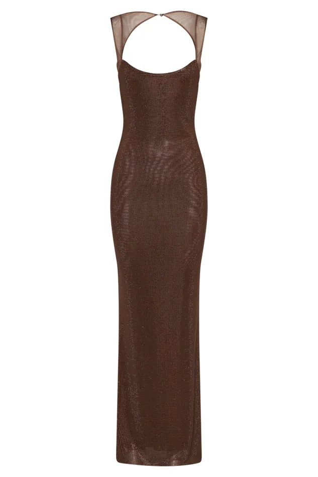 Women Meshki Dresses Jasmyn Hot Fix Maxi Dress With Mesh Back 8211 Chocolate