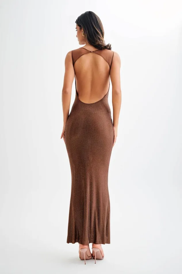 Women Meshki Dresses Jasmyn Hot Fix Maxi Dress With Mesh Back 8211 Chocolate