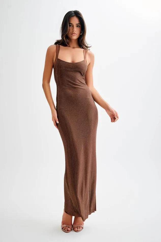 Women Meshki Dresses Jasmyn Hot Fix Maxi Dress With Mesh Back 8211 Chocolate