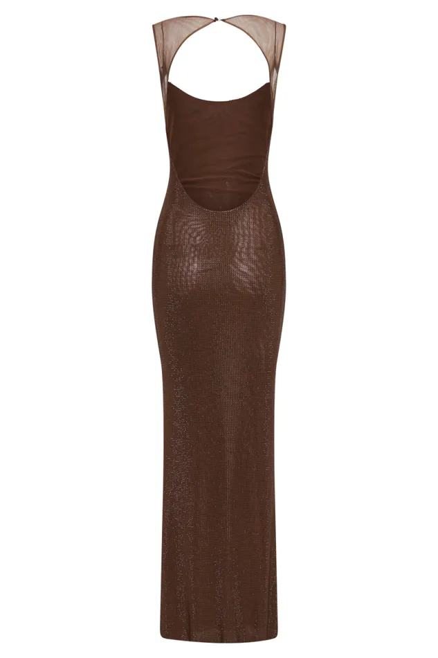 Women Meshki Dresses Jasmyn Hot Fix Maxi Dress With Mesh Back 8211 Chocolate