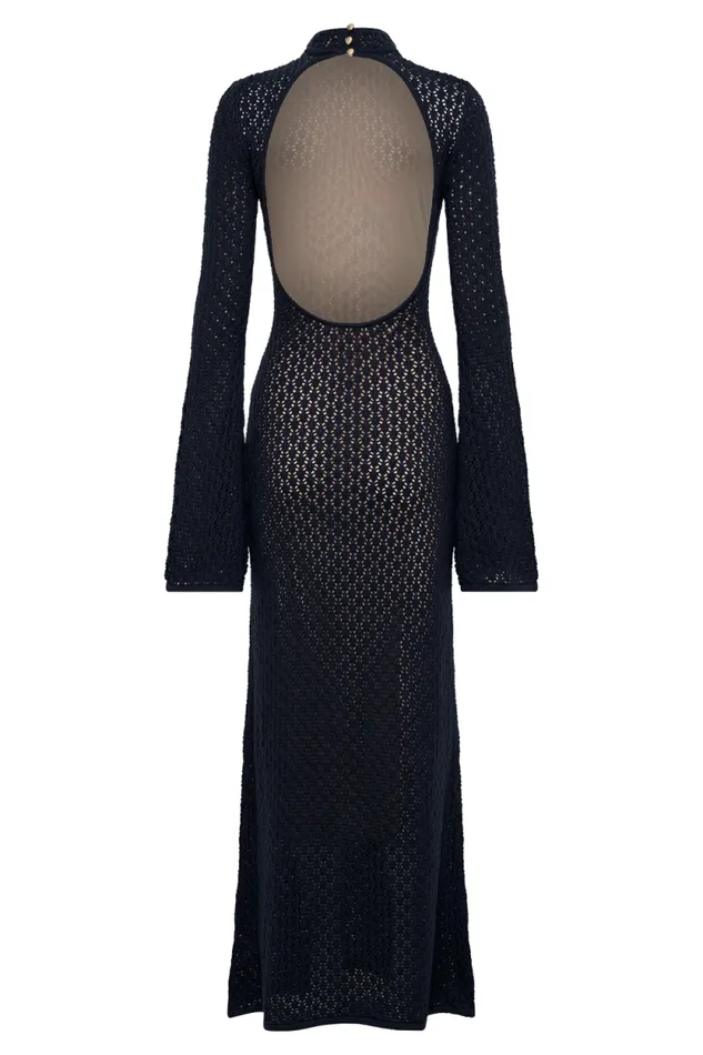 Women Meshki Dresses Julia Crochet Open Back Maxi Dress 8211 Navy