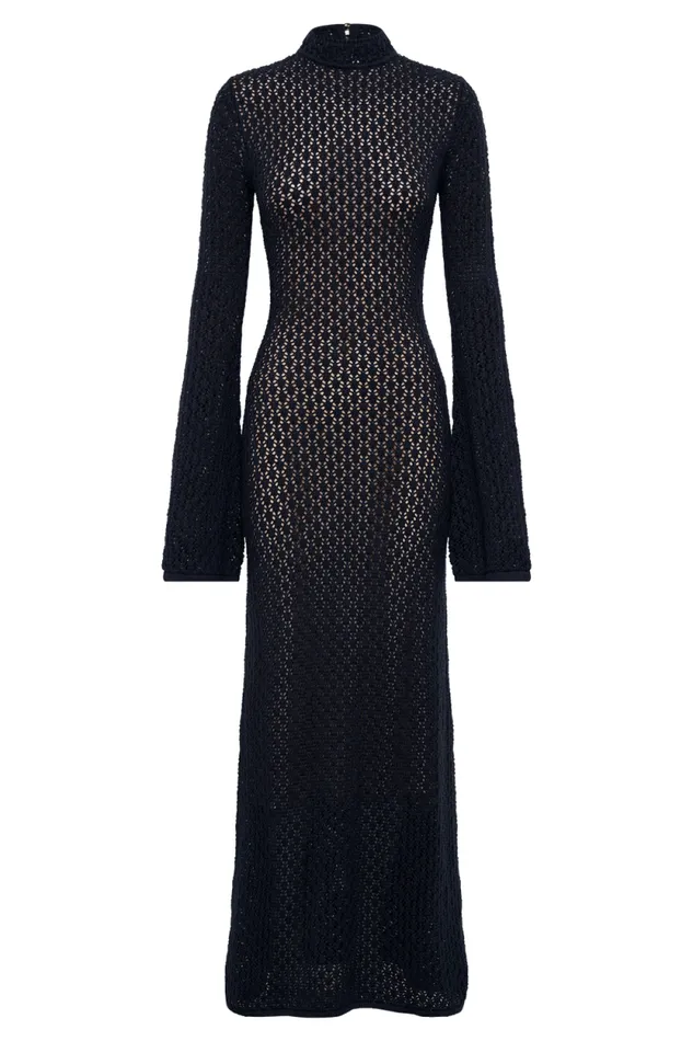 Women Meshki Dresses Julia Crochet Open Back Maxi Dress 8211 Navy
