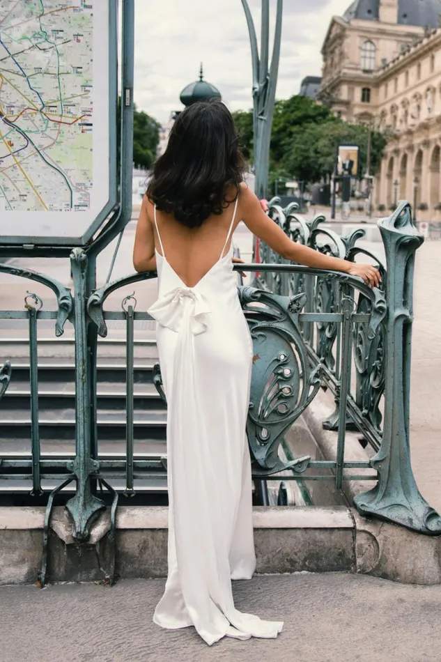 Women Meshki Dresses Kailey Low Back Maxi Dress With Detachable Bow Train 8211 White Women Meshki Dresses Kailey Low Back Maxi Dress With Detachable Bow Train 8211 White