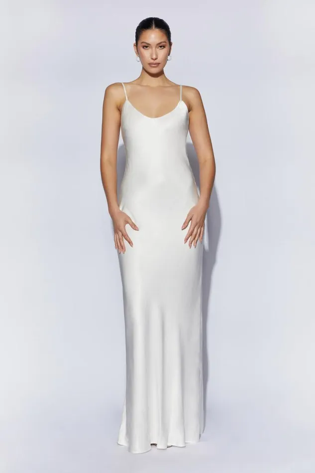 Women Meshki Dresses Kailey Low Back Maxi Dress With Detachable Bow Train 8211 White Women Meshki Dresses Kailey Low Back Maxi Dress With Detachable Bow Train 8211 White