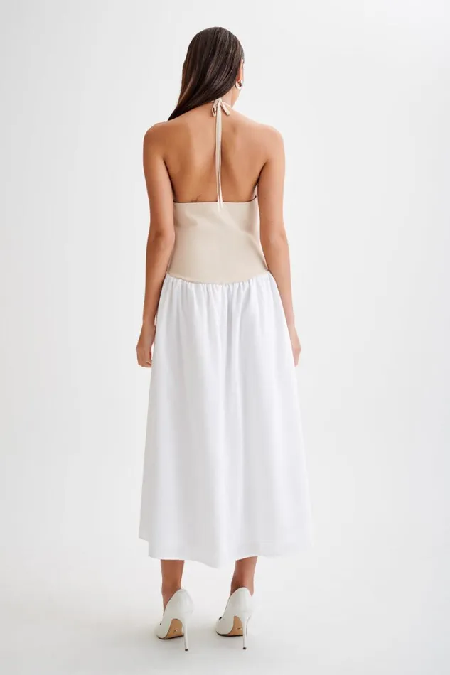 Women Meshki Dresses Katie Knit And Linen Midi Dress 8211 NaturalWhite