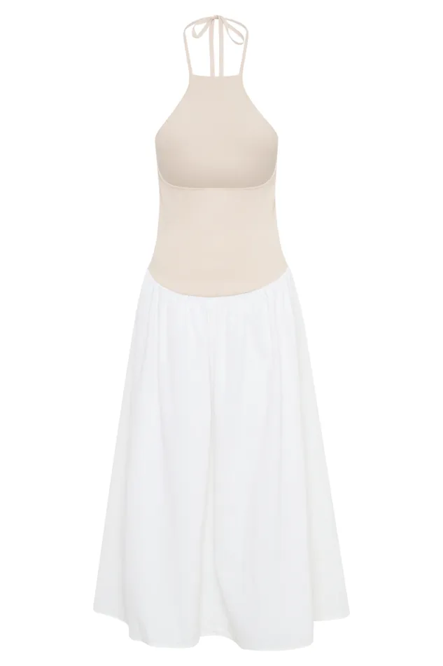 Women Meshki Dresses Katie Knit And Linen Midi Dress 8211 NaturalWhite