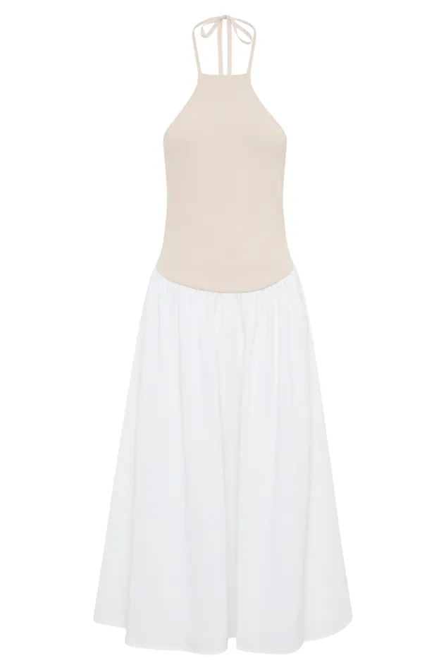 Women Meshki Dresses Katie Knit And Linen Midi Dress 8211 NaturalWhite