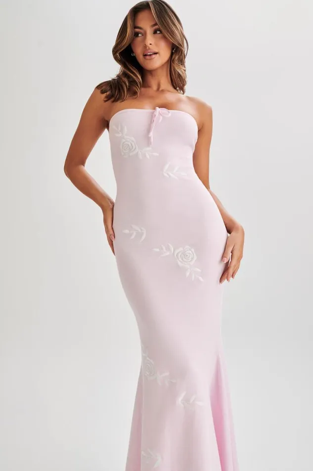 Women Meshki Dresses Lorelai Strapless Rose Knit Maxi Dress 8211 Fairy Floss Pink