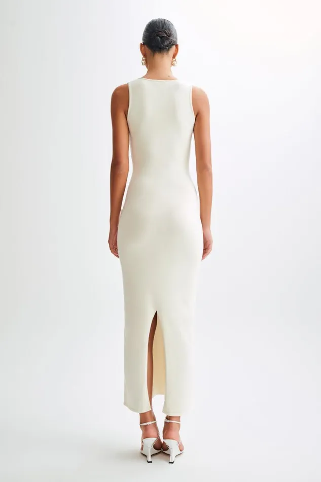 Women Meshki Dresses Marina Sleeveless Buttoned Knit Midi Dress 8211 Ivory