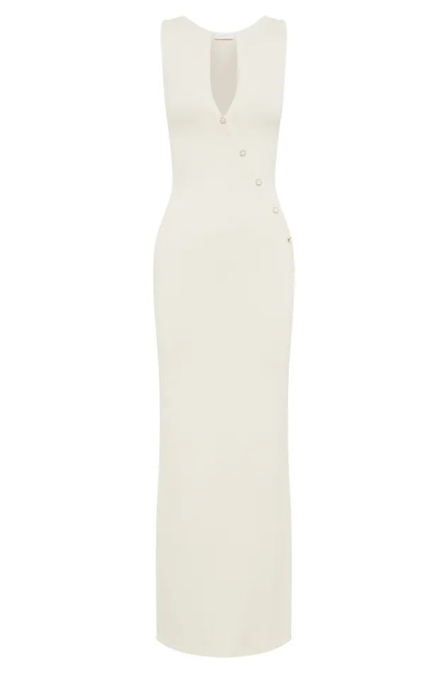 Women Meshki Dresses Marina Sleeveless Buttoned Knit Midi Dress 8211 Ivory