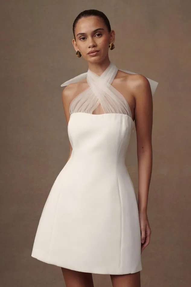 Women Meshki Dresses Maryam Tulle Bow Mini Dress 8211 White