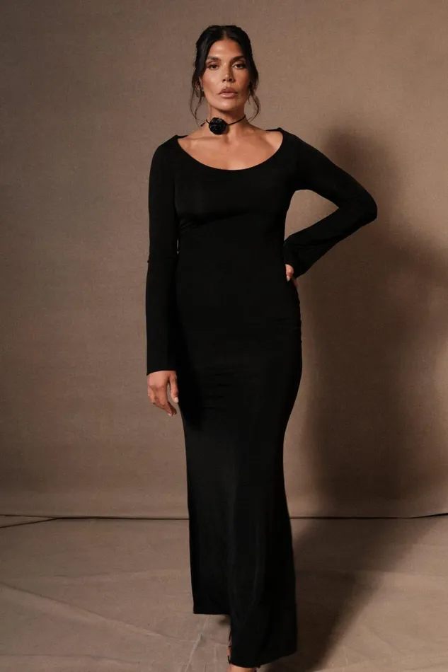 Women Meshki Dresses Millicent Slinky Long Sleeve Maxi Dress 8211 Black