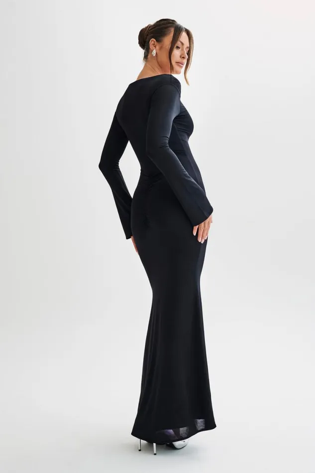 Women Meshki Dresses Millicent Slinky Long Sleeve Maxi Dress 8211 Black
